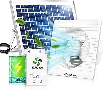 ecoCalm Solar Fan with Battery, Solar Powered Fan 200mm with 12V Solar Panel and 4.5M Cable, Exhaust Fan for Greenhouse, Shed, Attic