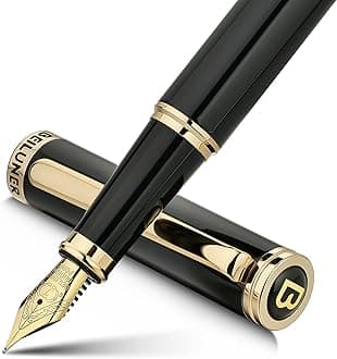 BEILUNER Black Fountain Pen,Stunning Luxury Pens with 24K Gold Accents, Gorgeous 24K Gilded Nib(Fine), Trustworthy Pen Gift for Men&Women -Ink Converter-Elegant, Reliable,Fancy Pen for Writing