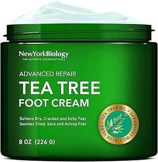 New York Biology Tea Tree Oil Foot Cream for Dry Cracked Feet, Athletes Foot, Nail Fungus, Jock Itch, Ringworm, Cracked Heels and Itchy Skin - Foot Cream - 8 oz - Pack of 1