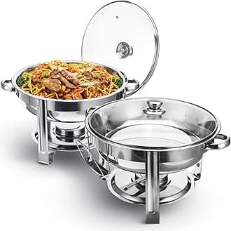 Warmounts Chafing Dish Buffet Set, 2Pack Round Chafers and Buffet Warmers Sets with Glass Lid & Lid Holder Chafing Dishes Stainless Steel Catering Food Warmers for Parties Events Wedding,4-Quart