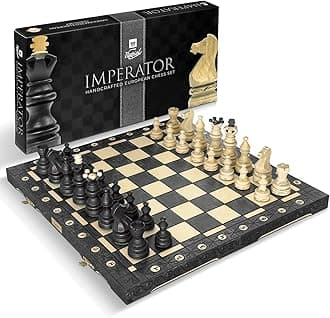 WegielImperator 21-Inch Luxury Wooden Chess Set for Adults and Kids - Handcrafted from Premium Beech and Birch Wood - Unique Folding Design with Chess Piece Storage, Black