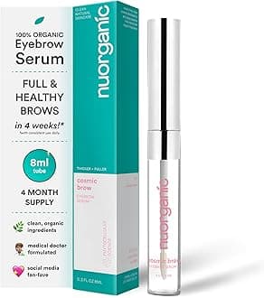 NuOrganic Cosmetics Eyebrow Serum Growth Enhancer Gel Naturally Grow Fuller, Darker & Thicker brows Plant Based Stem Cell Serum with Biotin & Growth Peptides Fast Absorbing, Vegan & Cruelty Free (8ML)
