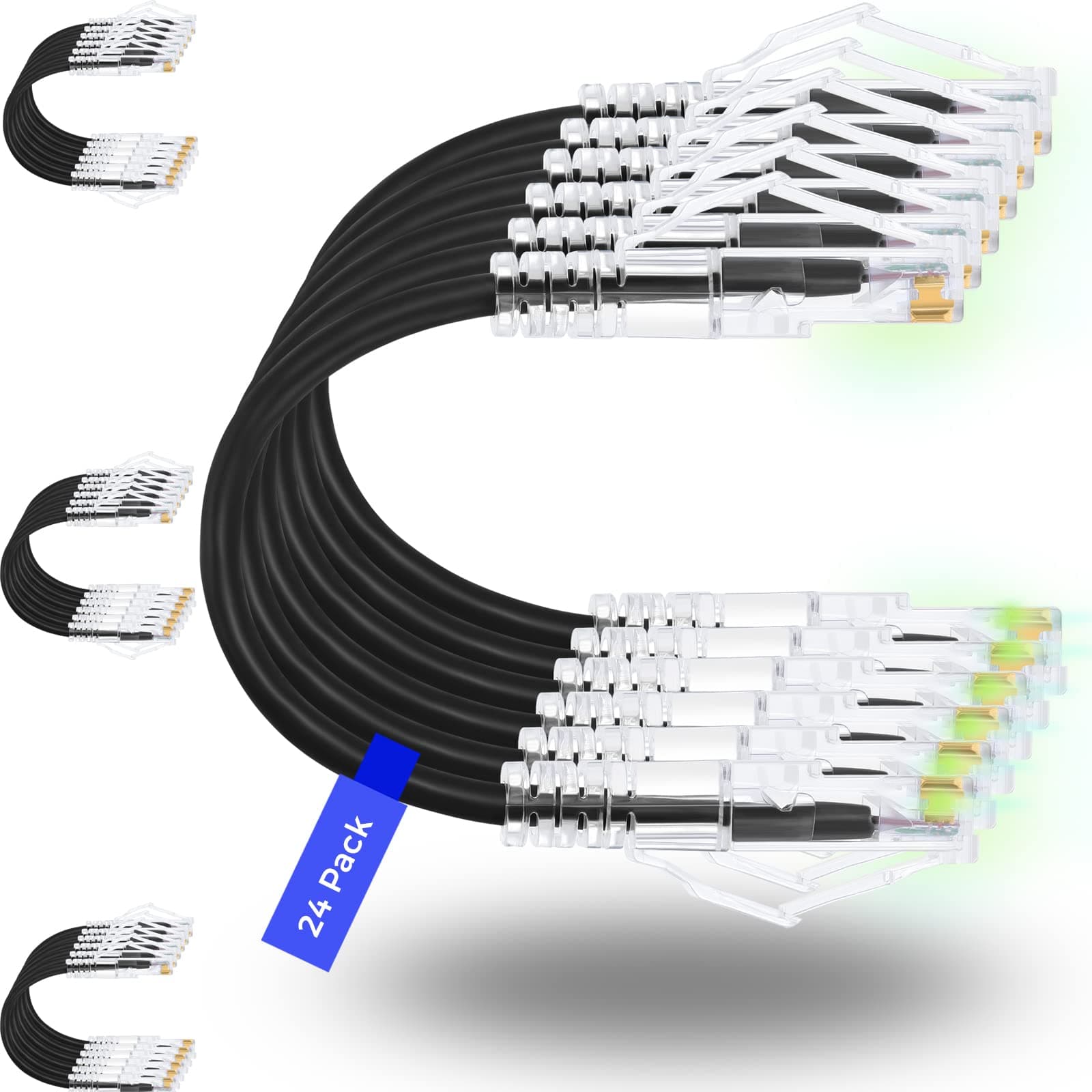 Rapink Patch Cables Cat6/ Cat6a 1ft (24 Pack) Slim, Cat6a Ethernet Patch Cabl...