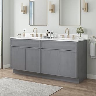 Vanity Art 60 Inch Bathroom Vanity Base Cabinet Double Sink Top (Without Sink), Soft Closing Door, Storage Unassembled Cabinet, Smoke Grey, 2ea 30 Inch Cabinet Combo