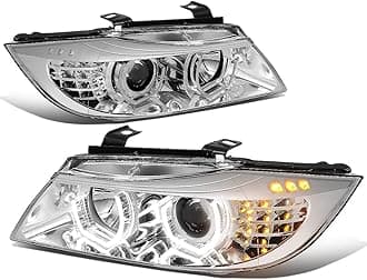 Auto Dynasty LED Halo Headlights Assembly Compatible with 2009-2012 BMW E90 320i 323i 4-Dr Sedan, Left and Right Side, 3D Crystal Gray Trim U-Halo, Projector Low Beam, LED Turn Signal, Chrome Housing