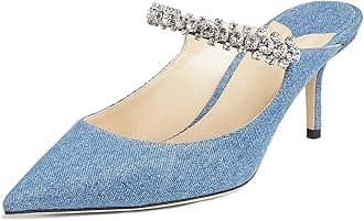 MIRAAZZURRA Women Heeled Mules Rhinestone Strappy Pointed Toe Mules Stiletto High Heels Slip On Bridal Sandals for Women