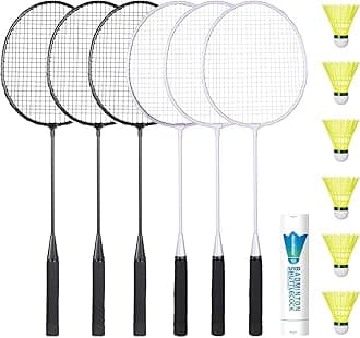 Badminton Rackets Set, Lightweight & Durable Badminton Set (Includes 6/12 Racquets, 6/12 Birdies), Outdoor Backyard & School Games for Adults, Teens, Families and Beginners