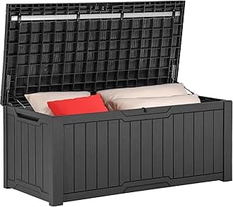 YITAHOME 120 Gallon Outdoor Storage Deck Box, Large Resin Patio Storage for Outdoor Pillows, Garden Tools and Pool Supplies, Waterproof, Lockable, (Dark Grey)