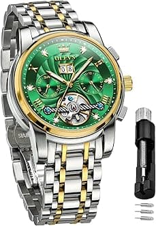 OLEVS Mens Watch Automatic Mechanical Tourbillon Self Winding Luxury Stainless Steel Waterproof Luminous Date Wrist Watch