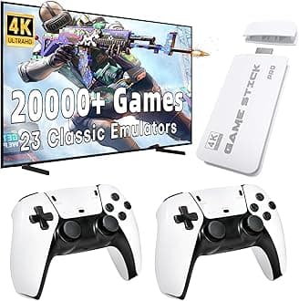 Retro Game Stick Pro, Wireless Retro Game Console with 4K HDMI, Built-in 23 Emulators, 20000+ Games, Plug and Play TV Video Game Console, 2.4GHz Dual Wireless Controllers, Game Emulator Console (64GB)