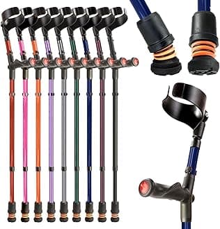 Flexyfoot Shock Absorbing Comfy Grip Double Adjustable Crutch - Improves Safety, Improves Grip, Reduces Shocks & Jarring – Right Handed - Blue