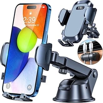 YRU Phone Holder for Cars [2025 Upgraded Military-Grade Super Suction] Universal Mount Windscreen Dashboard Vent, Mobile Phone Automobile Cradles Van for iPhone Samsung Google & All, Gray