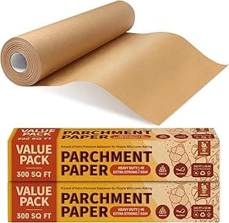 2 Value Pack 15in x 242ft, 300 Sq.Ft Unbleached Parchment Paper Roll for Baking, Katbite Parchment Baking Paper with Serrated Cutter, Non-stick Roll for Cooking, Air Fryer, Steaming, Bread