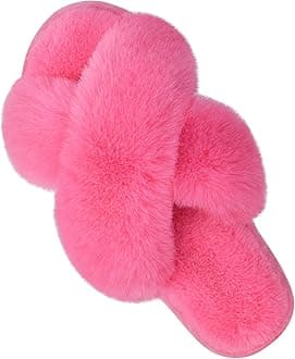 Women's Fuzzy Slippers Comfy Cross Band House Shoes Memory Foam Open Toe Indoor Gifts for Ladies