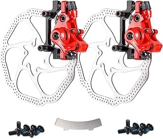 Farbetter Bike Disc Brake Kit, Including Front and Rear Caliper, 160mm Rotor, Mechanic Tool-Free Pad Adjuster for Mountain Bike, Road Cycling, Fixed Gear Bike, MTB, BMX (Red)