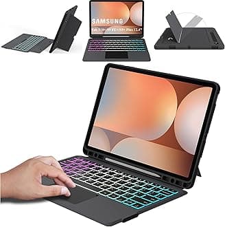 for 12.4 inch Samsung Galaxy Tab S9 FE+/S9+/S10+ Case with Detachable Keyboard : DIY 3-Zone 7 Colors Backlit Keyboard Cases with Touchpad for Galaxy Tab S10+ Plus 2024/ S9 FE Plus 2023/ S9 Plus 2023