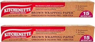 Kitchenette Brown Food Wrapping & Baking Paper (Unbleached & Chlorine Free) Multipurpose | Oven and Microwave Safe | Non Stick - 15 Meters (Pack of 2)