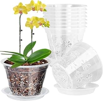 Orchid Pot, 8 Pack 4 Inch Clear Orchid Pots with Holes & Saucers - Aeration Flower Planters for Phalaenopsis, Dendrobium & Airflow Root Orchids - Ideal for Repotting, Drainage & Healthy Growth