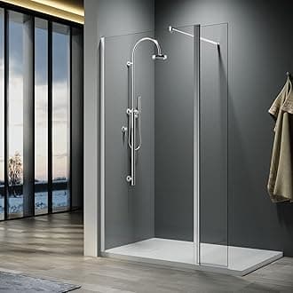 ELEGANT 1100mm Frameless Wet Room Shower Screen Panel 8mm Easy Clean Glass Walk in Shower Enclosure with 300mm Return Panel and Support Bar