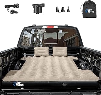 JOYTUTUS Truck Bed Mattress for 5.5-5.8Ft, Full Size Inflatable Mattress Pickup Short Beds for Outdoor Camping, with Carry Bag & Cup Holder & Cavity Design, Camel&Black