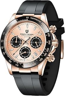 Pagani Design Men's Watch Japanese Quartz Movement Black Rubber Strap Silver/Black/Gold Dial pd1664, golden, 40MM, Quartz Movement