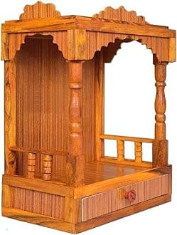 AquaDart Plywood Wooden Temple Beautiful Plywood Mandir Pooja Room Home Decor Office OR Home Temple (Hight 52 X 42X 26CM)