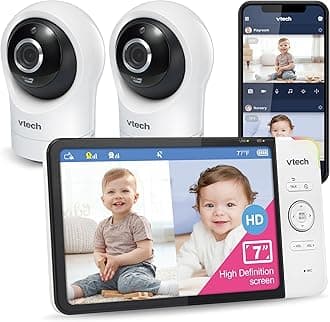 VTech RM7764-2HD 1080p Smart WiFi Remote Access 2Camera BabyMonitor, 360° Pan&Tilt, 10X Zoom, 7” 720p HD Display, HD NightVision, Soothing Sounds, 2-Way Talk, Temperature&Motion Detection, iOS&Android