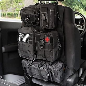 MAIKER Tactical Car Seat Back Organizer, Upgrade Tactical Vehicle Panel Organizer with 5 Detachable Molle Pouch, Universal fits for Most of Vehicle Black