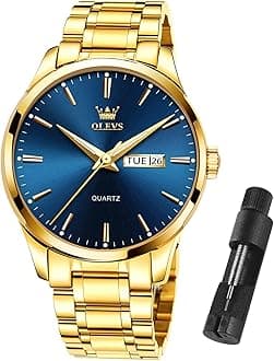 Mens Gold Watches Waterproof Stainless Steel Lightweight Watch with Date Classic Luxury Dress Watch for Men Gold White Blue Green Dial