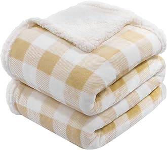 BEAUTEX Sherpa Fleece Throw Blanket, Super Soft Warm Buffalo Plaid Plush Blankets and Throws, Lightweight Cozy Fuzzy Blanket for Couch Sofa Bed (Beige, Throw 50" x 60")