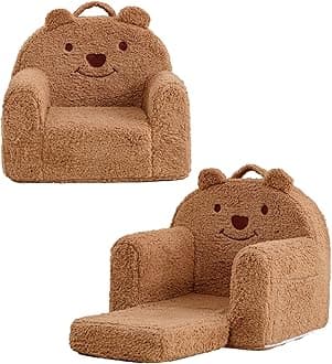 Sherpa Bear Kids Chair Toddler Couch Folding Kids Reading Chair Flip Out Kids Sofa Convertible for 1-3 Years Old (Bbrown Bear)