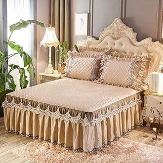 Warm Ruffled Luxury Bed decoration Pleated Base valance sheet Quilted fitted Bedspread Wrap around style With 18" drop-O King