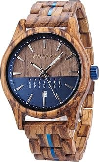 BOBO BIRD Mens Wooden Watch Collection, Natural Wood Band, Analog Display, Multiple Colors with Date Week for Men