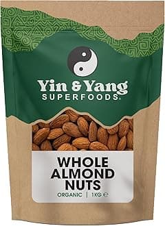 Organic Almonds 1kg Whole, Raw, 100% Natural, by Yin & Yang Superfoods. Premium Quality, High in Fibre Source of Protein, Vegan, Contains Antioxidants, Certified Organic, Sourced in Italy