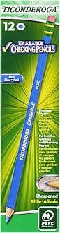 Dixon Ticonderoga Erasable Checking Pencils, Eraser Tipped, Pre-Sharpened, Pack of 12, Blue (14209)
