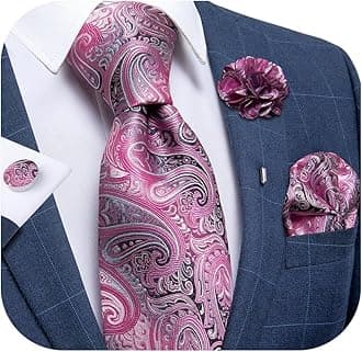 DiBanGu Men's Silk Tie Handkerchief Woven Necktie Pocket Square Set With Lapel Pin Brooch for Wedding