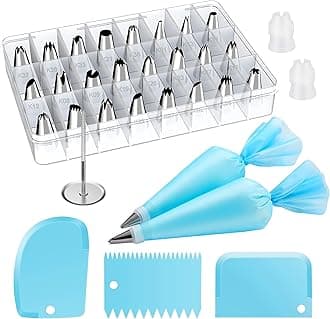 Kootek KC028 32-Piece Cake Decorating Tips Kits Stainless Steel Baking Supplies, Plastic, Silver