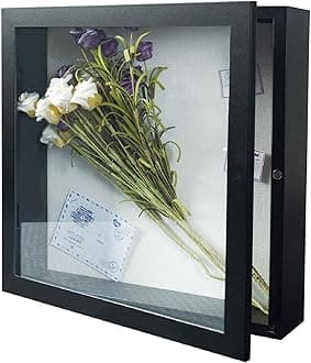 Muzilife 11x11 Shadow Box Picture Frame - 2.16" Interior Deep Wood & Glass Display Case Ready to Hang Memory Box Baby Sports Memorabilia, Wedding, Tickets, and Photos (Black)