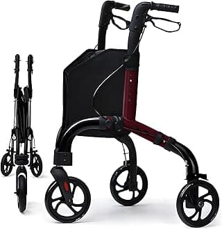 Lightweight 3 Wheel Rollator Walker for Seniors, Foldable Aluminum Mobility Aid with Storage Bag, Easy-Fold Walking Support for Elderly Balance & Rehabilitation