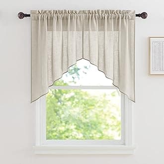 RYB HOME Window Topper Curtains - Linen Textured Semi Sheer Curtains Privacy Rod Pocket Curtain Valances Tiers Set Light Filter for Bedroom Cafe Kitchen, Angora, 36 x 36 inch, 1 Pair