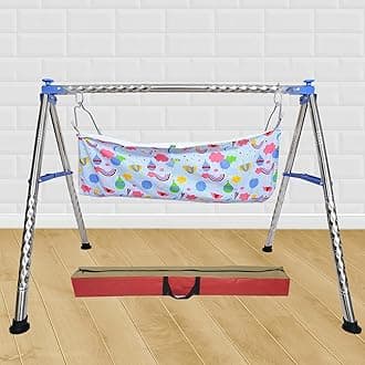 TRENDY CREATION HUB Foldable Cradles for 0 to 2 Years Baby Swing Cradle for New Born Baby Strong & Sturdy Cotton Jhula Palna Ghodiyu Hammock (Blue)