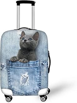 HUGS IDEA Spandex Travel Luggage Protector Baggage Suitcase Cover for 26/28/30 Inch (Denim Pocket Cat)
