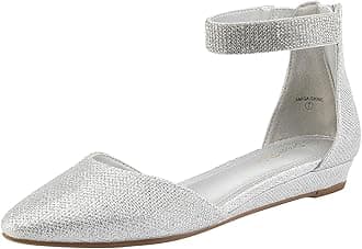 DREAM PAIRSWomen's Silver Glitter Low Wedge Ankle Strap Flats Shoes Size 11 M US Amiga Shine