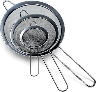 KitchenCraft 3-Piece Stainless Steel Sieve Set, Black Fine Mesh Strainer, Mesh Tea Strainer, Gravy Separator