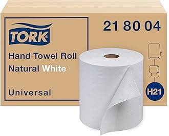 Tork 218004 Universal Paper Hand Towel Roll, 1-Ply, 7.875" Width x 800' Length, Natural White (Case of 6 Rolls, 800 Feet per Roll, 4,800 Feet per Case)