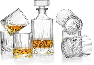 Whiskey Decanter&glasses set, set of 6 glasses, Whiskey Decanter Set, Old Fashioned Whiskey glasses, Rum glasses, Bar whiskey glasses, Glasses for Scotch (Whiskey Decanter set)