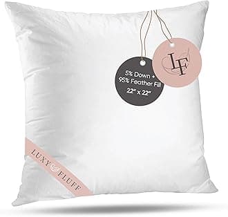 Throw Pillow Insert, Indoor Decorative Pillows, for Couch, Sofa or Bed, Cushion Sham Stuffer, Down and Feather Filled, with 100% Cotton Cover 233 Thread Count (22" x 22")