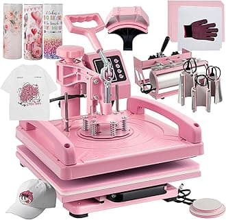 8 in 1 Heat Press Machine 15x15 Inch, Heat Press Machine for T Shirts Hat Cap Mug Plate 360° Swing Away, Sublimation Heat Press Heat Transfer Machine W/ 30OZ Tumbler Press Pink
