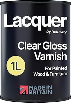 Hemway Clear Gloss Lacquer Paint 1L | Wood Clear Coat Varnish for Painted Wood & Furniture, Waterproof & Weatherproof Fast-Drying Protective Top Coat Finish, Multi-Surface Sealer