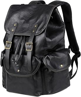 BaoshaVegan Leather 15.6 inch Laptop Backpack Hiking Camping Backpack Satchel Bookbag Travel Business Casual Backpack CN-01 (Black)